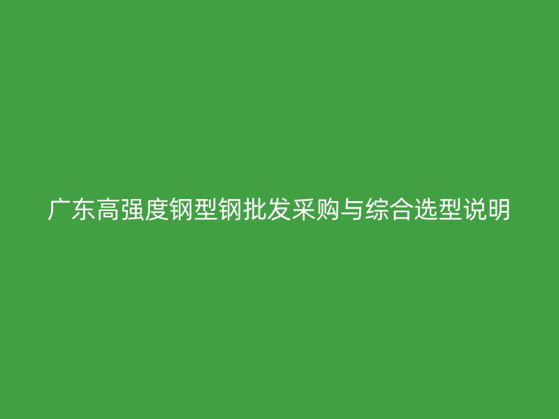 廣東高強度鋼型鋼批發采購與綜合選型說明
